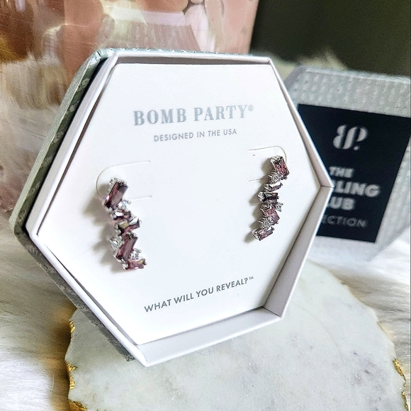NWT Bomb Party 3148 Rhodolite Cubic Zirconia Sterling Silver Crawler Earrings - Picture 5 of 6